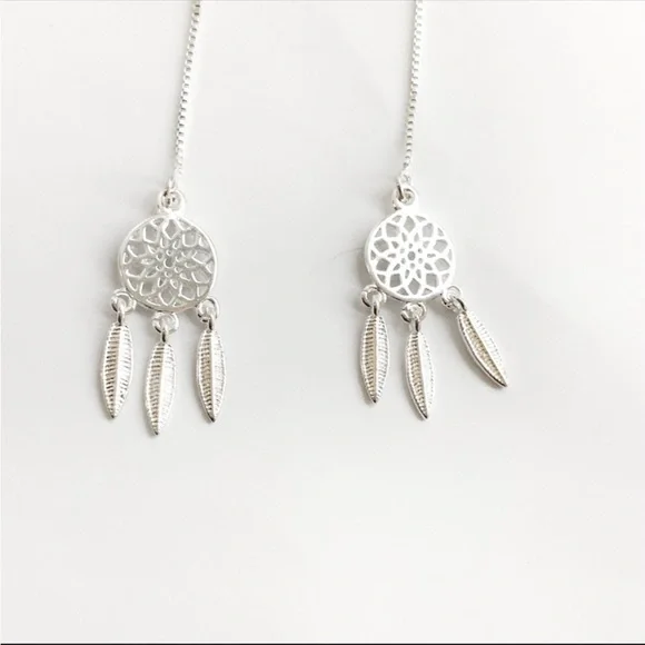 🆕 Gorgeous Dainty .925 Sterling Sikver Dream Catcher w/Fringe Drop Earrings NWT - Picture 7 of 14